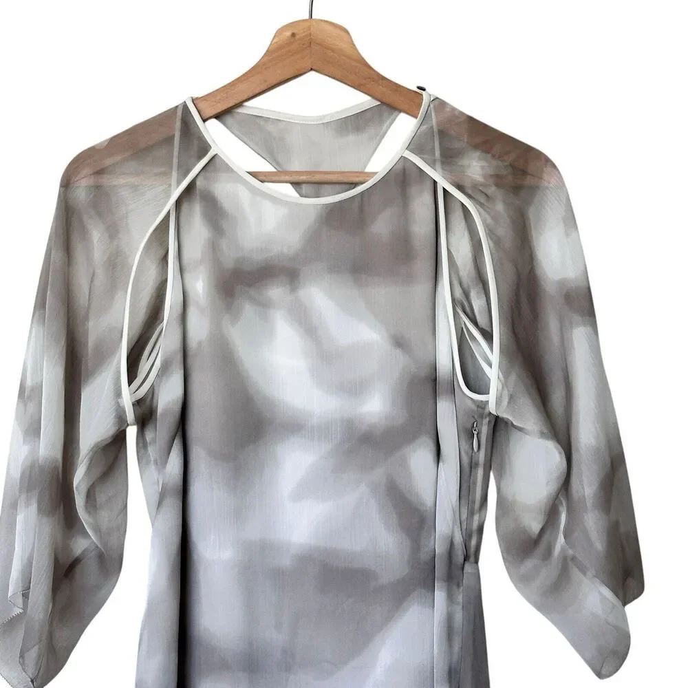 NWT Halston Heritage size 2 Cut Out Sheer Tie Dye short beige Dress $395